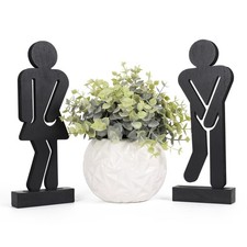 Set of 3 Farmhouse Bathroom Decor Signs Rustic Wooden Restroom Decorative Sig...