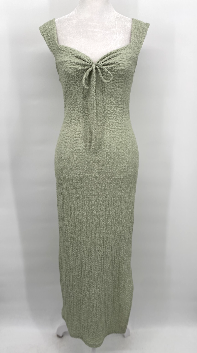 VTG See You Monday Dress Womens Medium Sage Green Knit Sweetheart Bodycon  Maxi | eBay