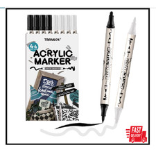 4 Black and 4 White Paint Pens Brush and Bold Dual-tip Acrylic Paint Marker S...