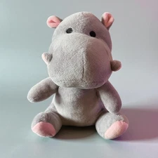 Fun Express Plush Hippo Gray Pink Stuffed Animal Toy 8" Soft Cuddly Hippopotamus