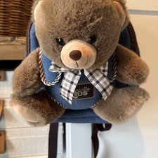 Naturally Kids Toddler Backpack with Plush Brown Teddy Bear - Denim Blue
