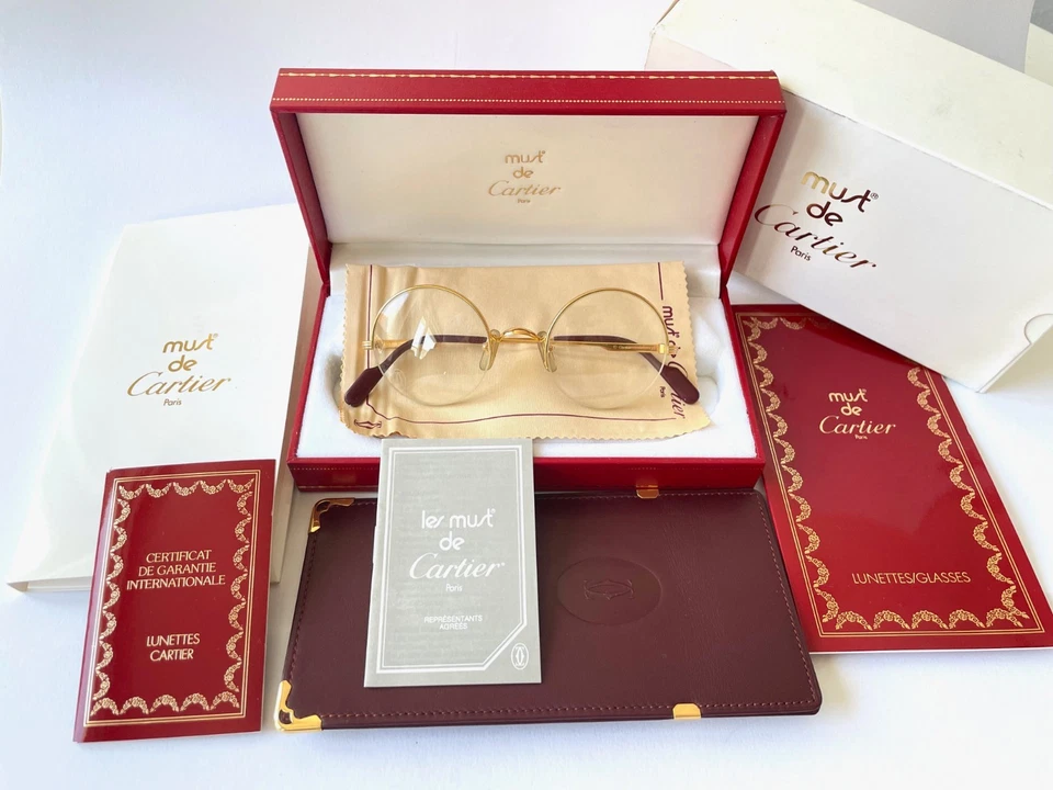 vintage CARTIER MAYFAIR 22K gold plated eyeglasses SMALL 45/22 NOS Madison - Bild 1 von 4