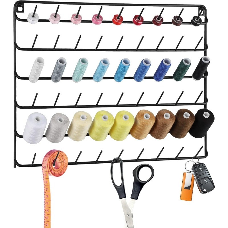Wall Mounted 54 Spool Thread Rack Embroidery Spool Thread Organizer for Quilting