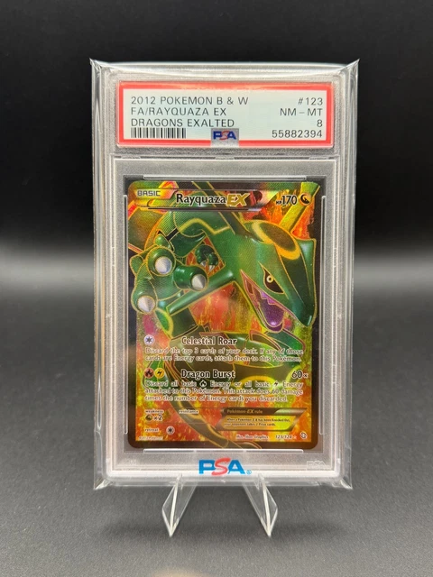 Rayquaza EX 123/124 Full Art B & W - Dragons Exalted Pokemon PSA 8 - Low POP