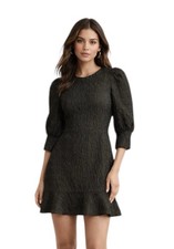 ZARA Black Textured Mini Dress Puff Sleeve EU XS USA XS