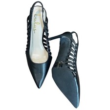 Lulus Syoosh Black Pointed Toe Slingback Pumps Women's Size 8 Knotted Stiletto