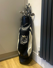 Spa Royale Leather Carry Golf Bag Black/White 14-Way Dividers Shoulder Strap