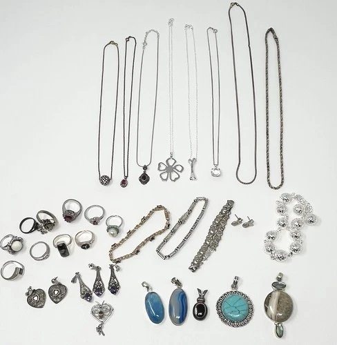 Vintage Estate 925 Sterling Silver Jewelry Lot Earrings Rings Bracelets Necklace