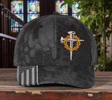 Jesus Crown of Thorns Embroidered Hat Adjustable Typhoon Hat with USA Flag Brim