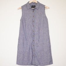 Tahari 100% Linen Sleeveless Shirt Dress Medium Button Down Pockets Coastal Boho