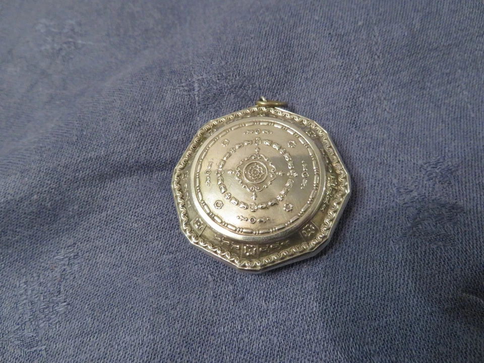 ancien poudrier chatelaine argent massif  boite à pilules Miroir monogrammé CM - Photo 4/4