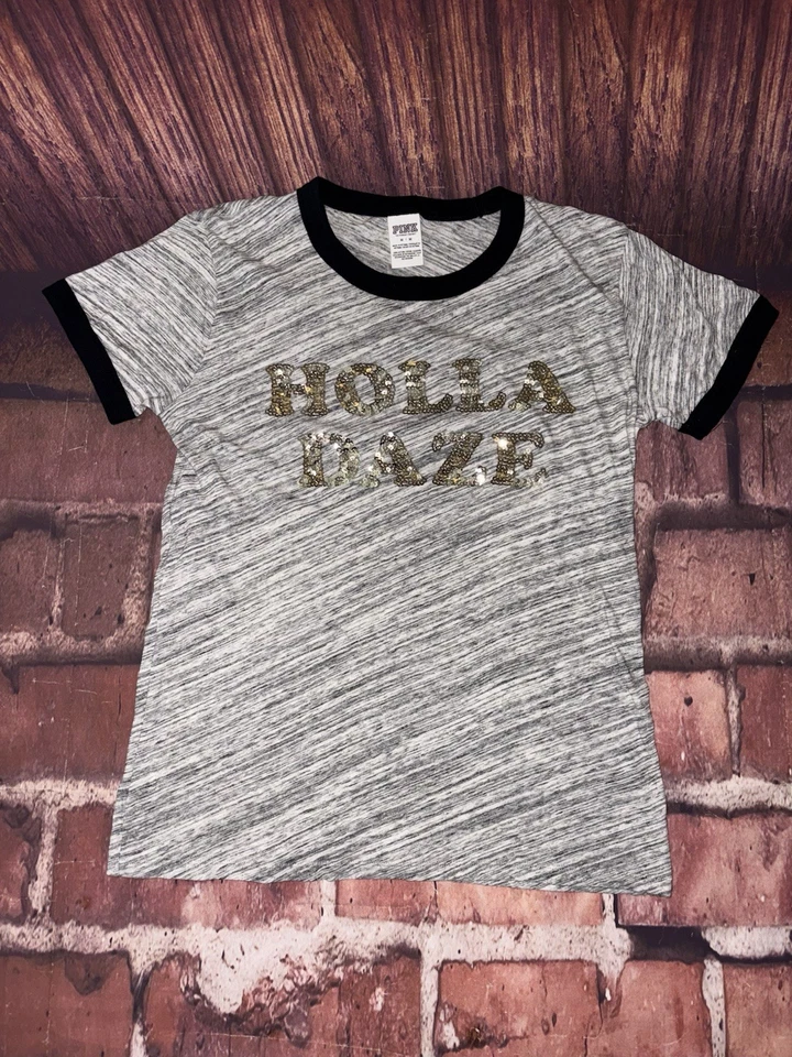 VS PINK Outfit Medium Victoria’s Secret Bling Tee Leggings Gray Holiday Logo - Image 2 of 4