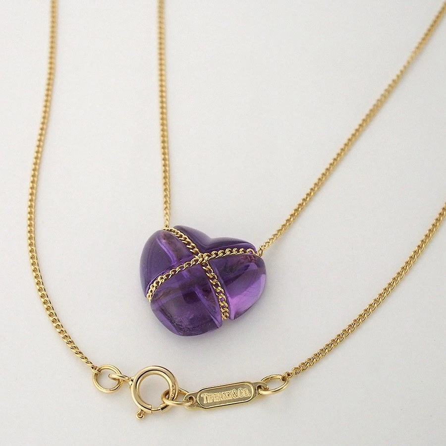 Collar Tiffany & Co. Corazón Cruz Amatista Oro Amarillo 18K 750 Casi Sin Usar Foto 2 de 4