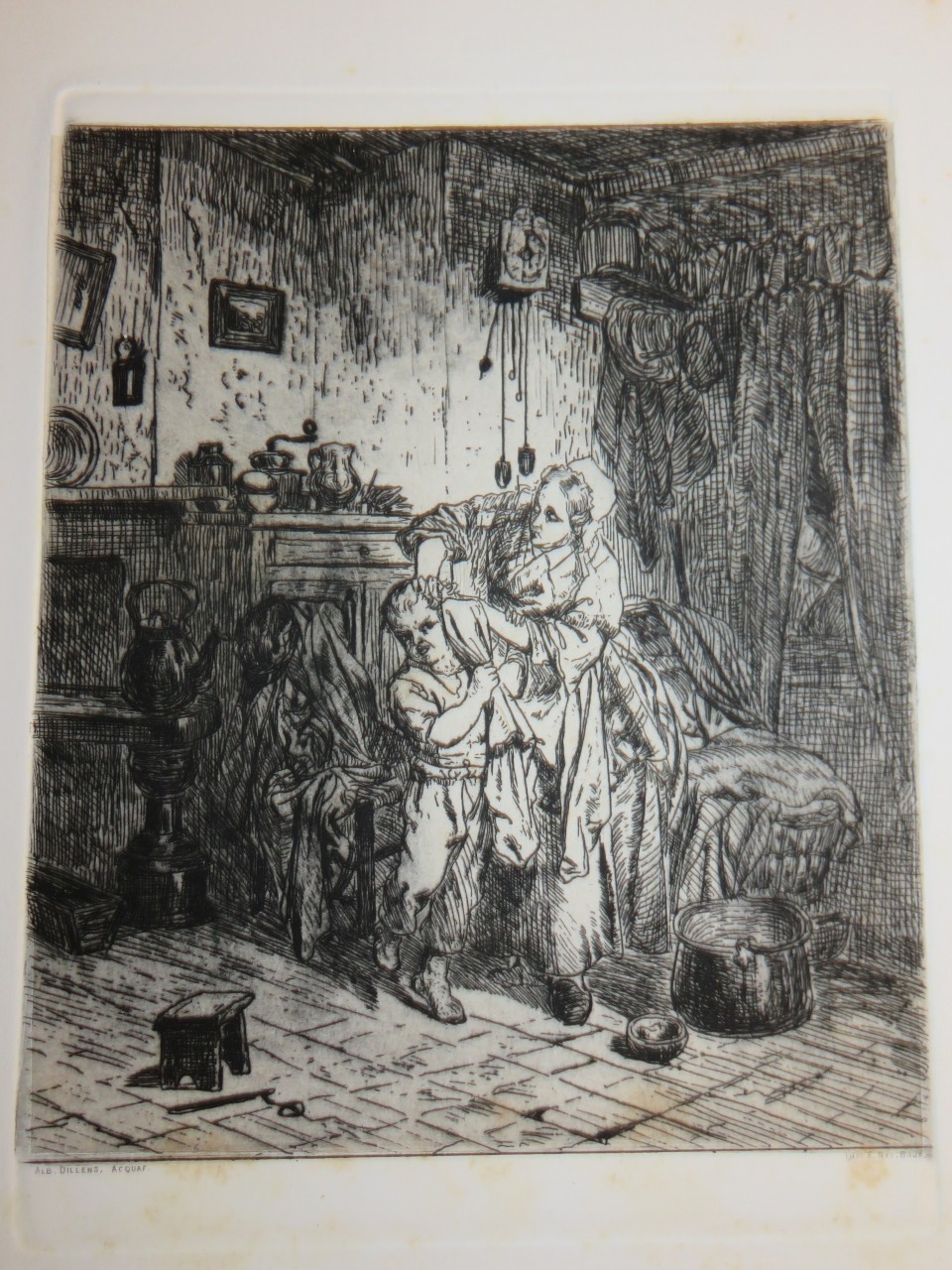 Albert DILLENS (1844-1915) AGUA FORTE MERA ESCENA INFANTIL INTERIOR...