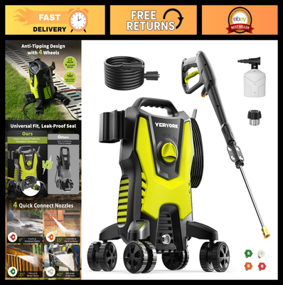 #ad 3000 PSI Pressure Washer with 4 Wheels Foam Cannon amp; 4 Nozzles for Cars Decks $219.99