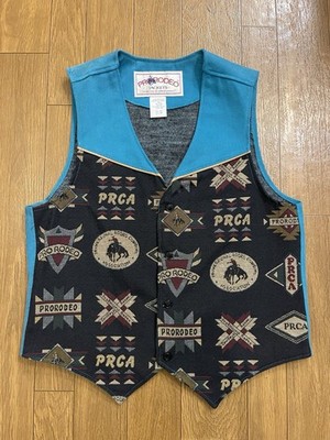 Vintage David James PRCA Pro Rodeo Western Cowboy Vest Men's Size L Bull Riding