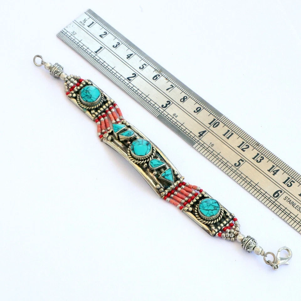 Tibetan Gemstone Inspired Turquoise Red coral trendy Fantastic jewelry Bracelet - Image 4 of 4