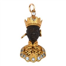 VINTAGE NARDI BLACKAMOOR FIGURAL EBONY BUST BLUE SPINEL PENDANT 18K YELLOW GOLD