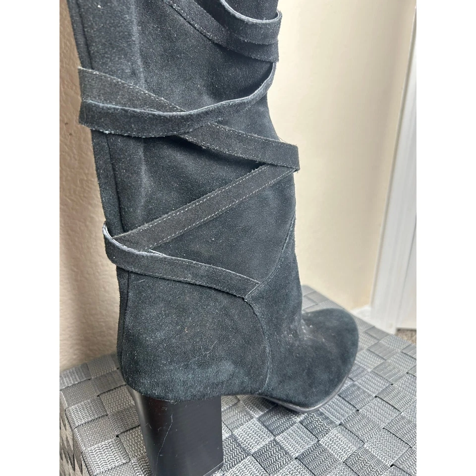 Botas por encima de la rodilla Sam Edelman para mujer talla 9,5 negras de gamuza con tiras Foto 4 de 4
