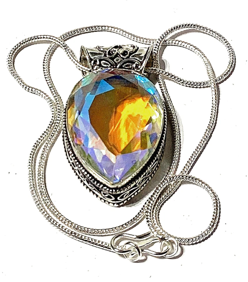 MYSTIC REGENBOGEN TOPAS EDELSTEIN Anhänger 925ER STERLINGSILBER HANDGEF. M.KETTE - Bild 3 von 4