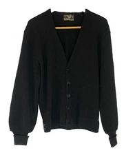 Vintage 1960s men's black alpaca wool sweater M cardigan SEARS MOP buttons