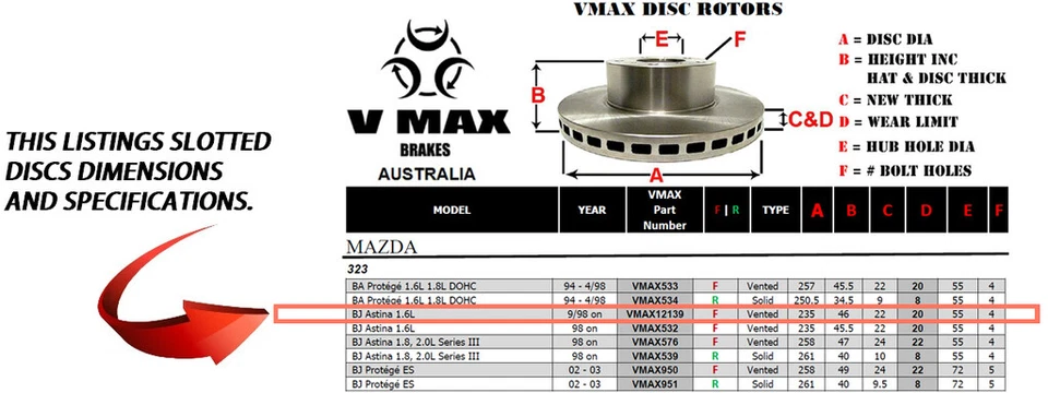 fits MAZDA 323 BJ Astina 1.6L 9/98 Onwards FRONT Disc Brake Rotors & PADS PACK - image 2 of 4