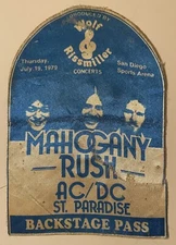 AC/DC San Diego Sports Arena 1979 US ORG BACKSTAGE PASS Mahogany Rush BON SCOTT
