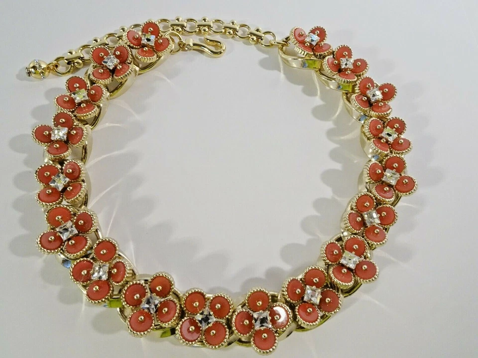 Collar corto J.Crew para mujer latón esmalte cristal flor eslabón nuevo sin etiquetas 165