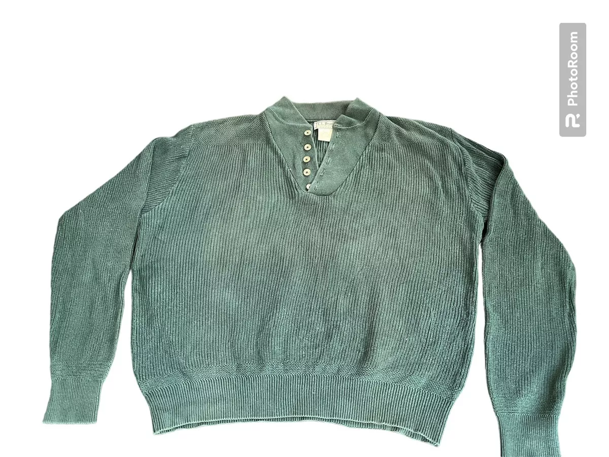 Vintage L.L. Bean Knit Henley Fisherman Sweater Green USA Made