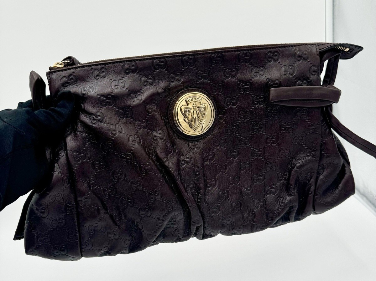 GUCCI HYSTERIA BROWN LEATHER CLUTCH HANDBAG | eBay