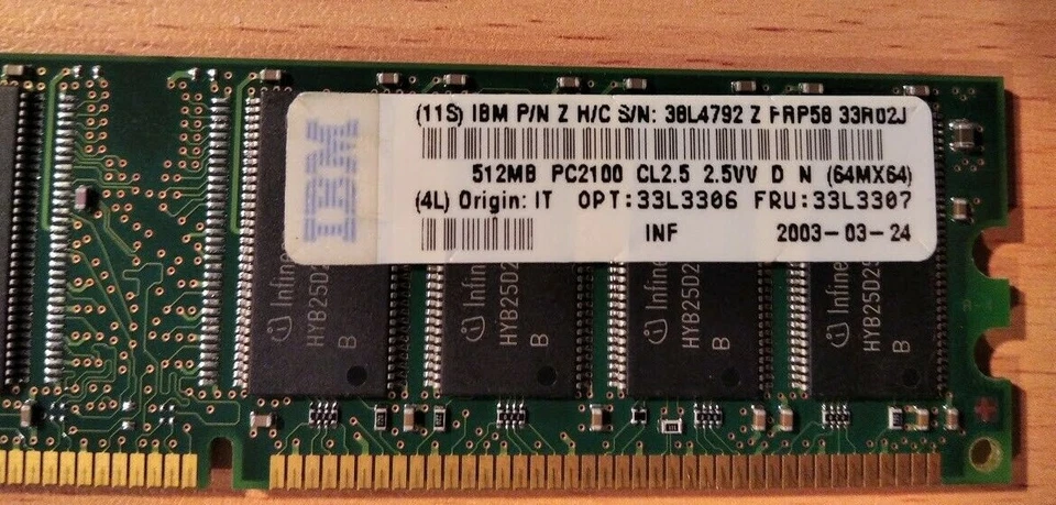 INFINEON HYS64D64020GU-7-B 64M×64 SDRAM 512MB,DDR,133 MHz PC2100 MEMORY - Image 2 of 3