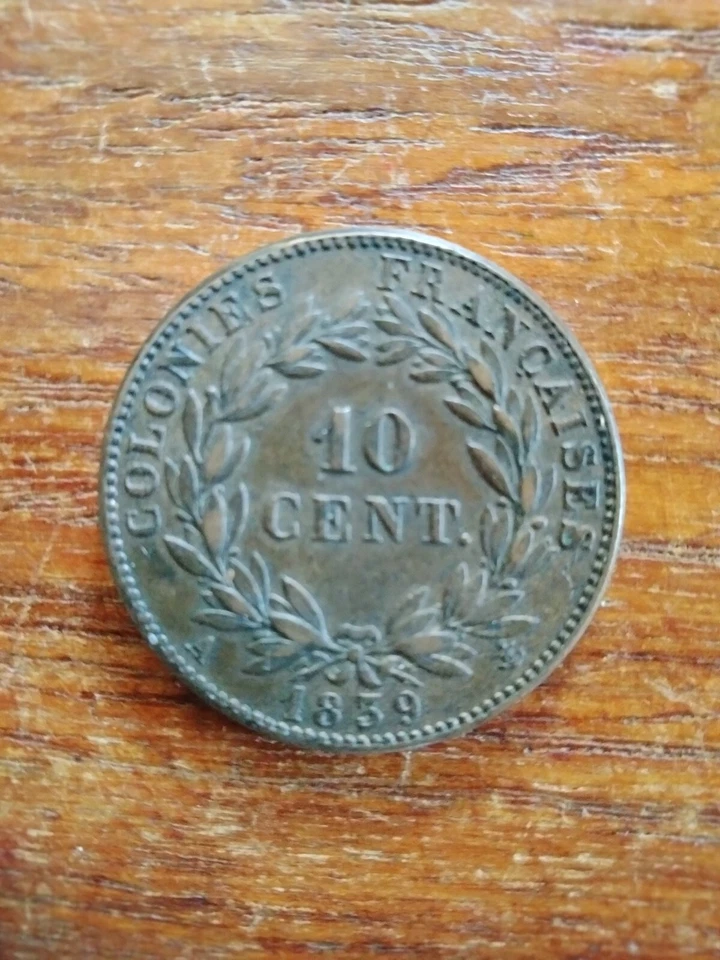 France (French Colonies) 1839 King Louis Philippe I, Ten Centimes Bronze - Image 2 of 2