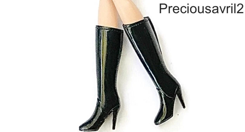 Barbie doll boots black knee high shoes accessories