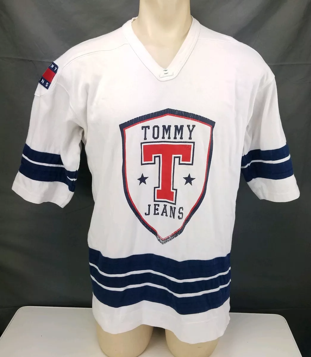 Sprede Arrowhead rolle Vintage Tommy Hilfiger Hockey Jersey Big Logo Spell Out Oversized Shirt Sz  Small | eBay