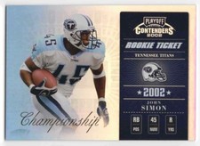 2002 PLAYOFF CONTENDERS CHAMPIONSHIP TICKET JOHN SIMON ROOKIE #D /50 SP TITANS