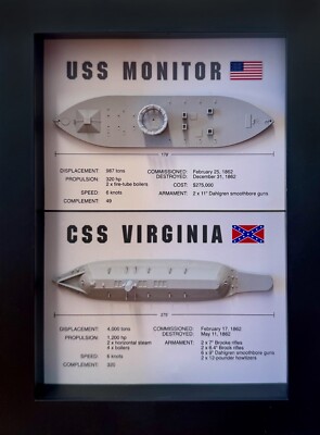 Monitor & Merrimack (CSS Virginia) Ironclad Memorial Display Shadow Box, 6'' x 8''