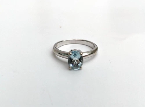 E.W Adams 9ct White Gold Topaz Ring, Blue Size N (17)