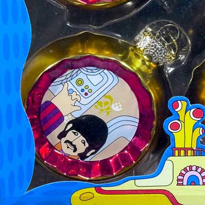 NEW - The Beatles YELLOW SUBMARINE Kurt Adler 4 GLASS ORNAMENTS