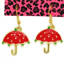 Hot Red Enamel Cute Umbrella Crystal Girls Holiday gifts Women Stand Earrings
