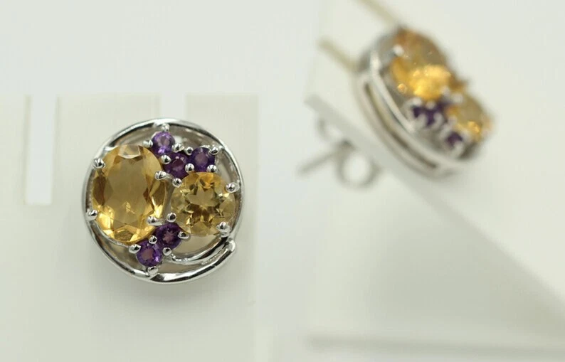 Orecchini Designer In Citrino E Ametista Da 3,9 Carati In Argento 925 - Immagine 4 di 4
