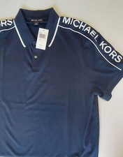 Michael Kors Mens MK Shoulder Logo 100 Cotton Polo Shirt Midnight Blue New NWT