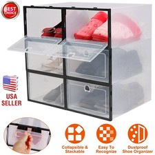 6Pcs Foldable Shoe Storage Box Plastic Transparent Stackable Organizer Container