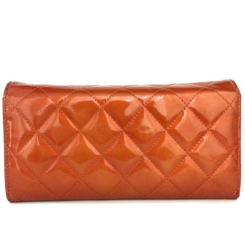 CHANEL CC Logo Patent Leather Long Bifold Wallet Orange/2BD1242 - Picture 4 of 8