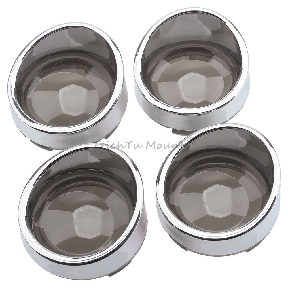 4x Smoke Turn Signal Lens Covers w/Chrome Visor Bezels For Harley Sportster Dyna