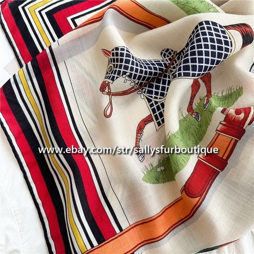 Sallys 70% Cashmere & 30% Silk Stole Horses Print Double Face Scarf Shawl 53" - Picture 7 of 10