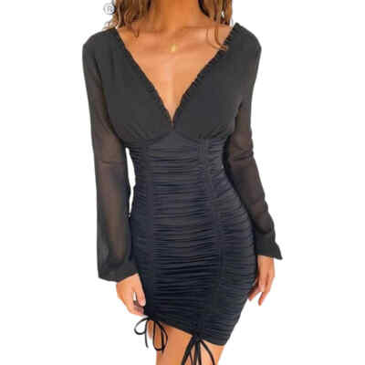 deep plunge long sleeve bodycon dress Amazon.com: UONBOX Women's Deep Plunge V Neck Long Sleeves Draped Knee Length Bodycon Bandage Dress (S, Black) : Clothing, Shoes & Jewelry