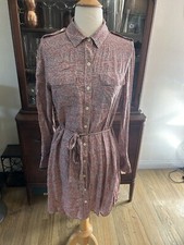 11.1. Tylho Anthropologie red  blue striped shirt dress, pockets  sash size L