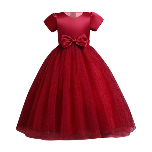 Toddler Girls Short Sleeve Princess Dress Polka Dots Mesh Dress Wedding Dress - Picture 23 of 23