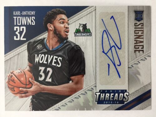 Karl Anthony Towns Signage Rookie Card Auto 2015-16 Panini Threads Basketball - Photo 1/2