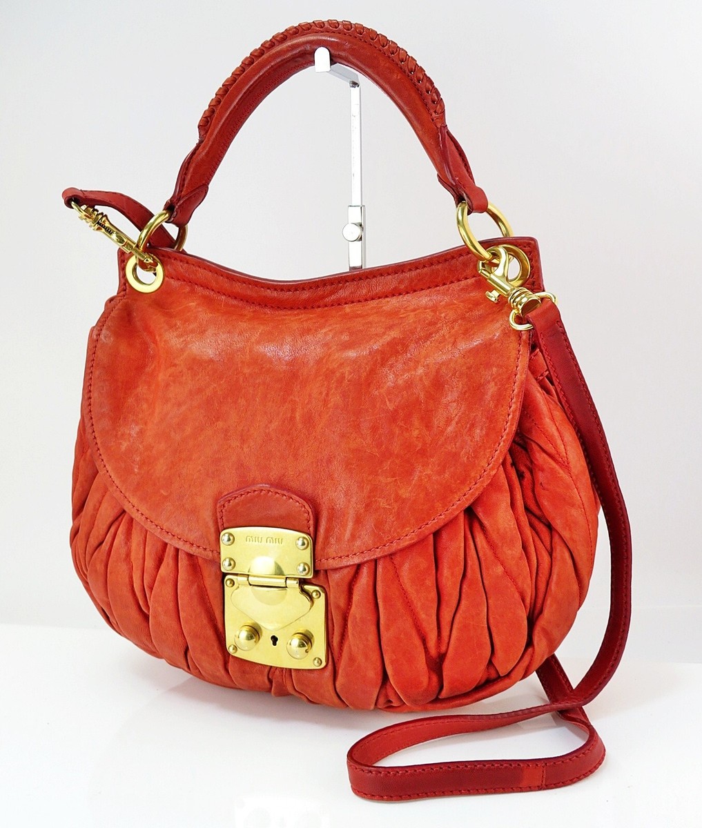 バッグ MIU MIU MATELASSE LEATHER 2WAY HAND BAG Auth MIU MIU Red Matelasse Leather 2 Way Hand Shoulder Bag